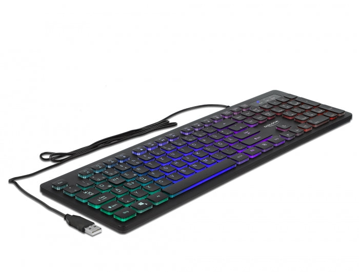 Delock USB Tastatur kabelgebunden 1,5 m schwarz mit RGB Beleuchtung Delock USB Tastatur kabelgebunden 1,5 m schwarz mit RGB Beleuchtung